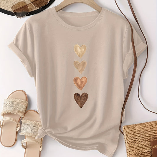 Gold Foil Heart Print Tee - Casual Short Sleeve T-Shirt