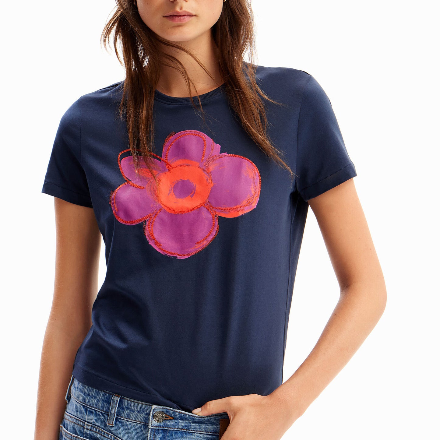 Retro Flower Graphic T-Shirt - Candy Color Floral Print Tee