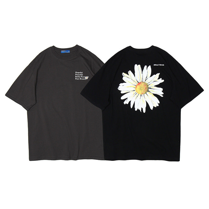 Daisy Graphic Print Oversized Cotton T-Shirt - Unisex Streetwear Tee