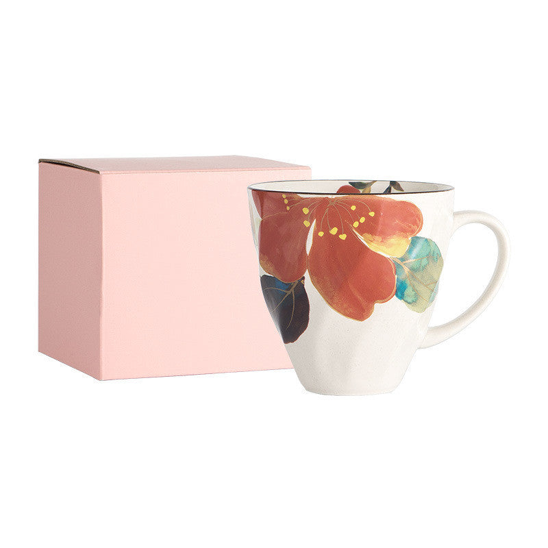 Hand-Painted Style Flower Coffee Mug - Ceramic Gift Cup