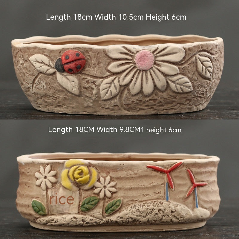 Rustic Ceramic Succulent Planter Pots - Large Flower Pots for Indoor & Outdoor Decor