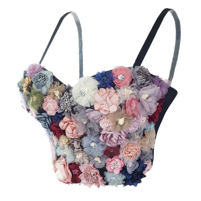 3D Floral Corset Wrap Bra - Sling Strap Bustier Top