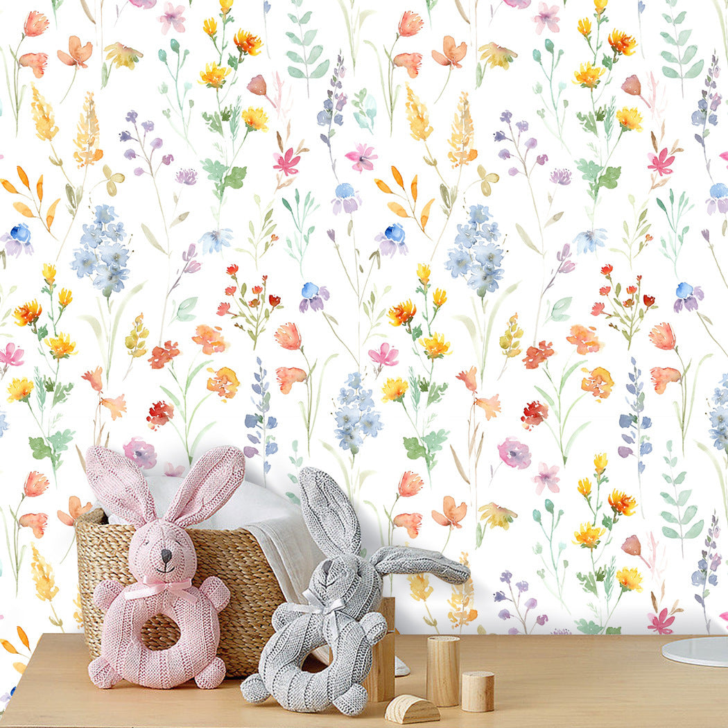 Children's Watercolor Wildflower Peel & Stick Wallpaper - Removable Floral Wall Mural