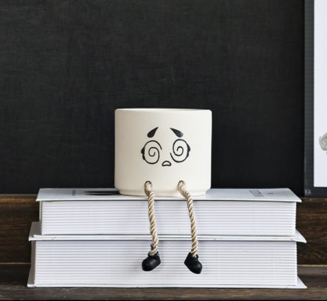 Cute Ceramic Face Flower Pot with Legs - Mini Planter Home Decor