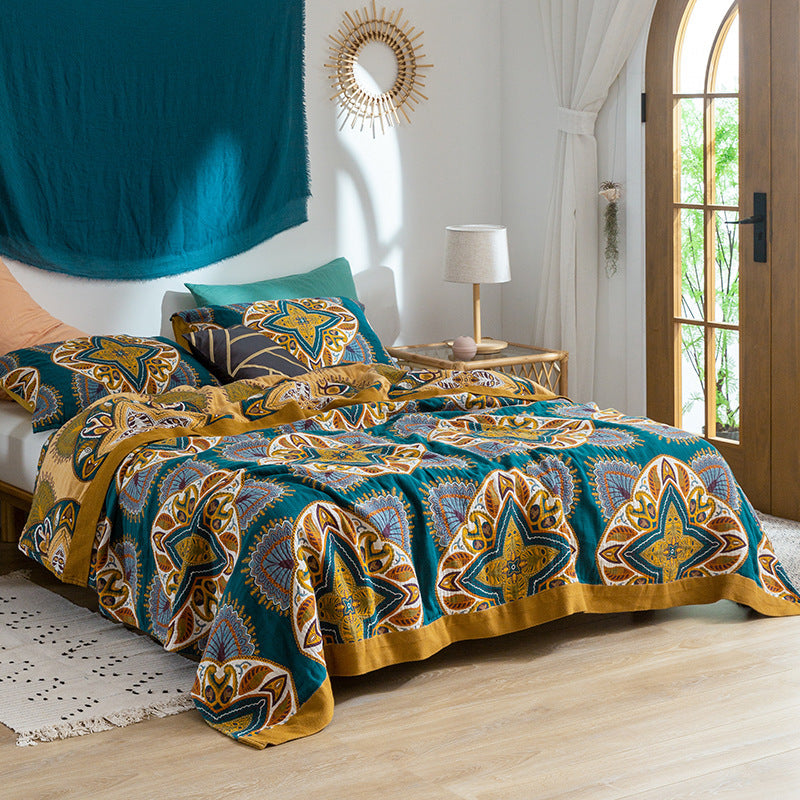 Five-Layer Cotton Summer Blanket - Bohemian Lightweight Throw & Bedspread