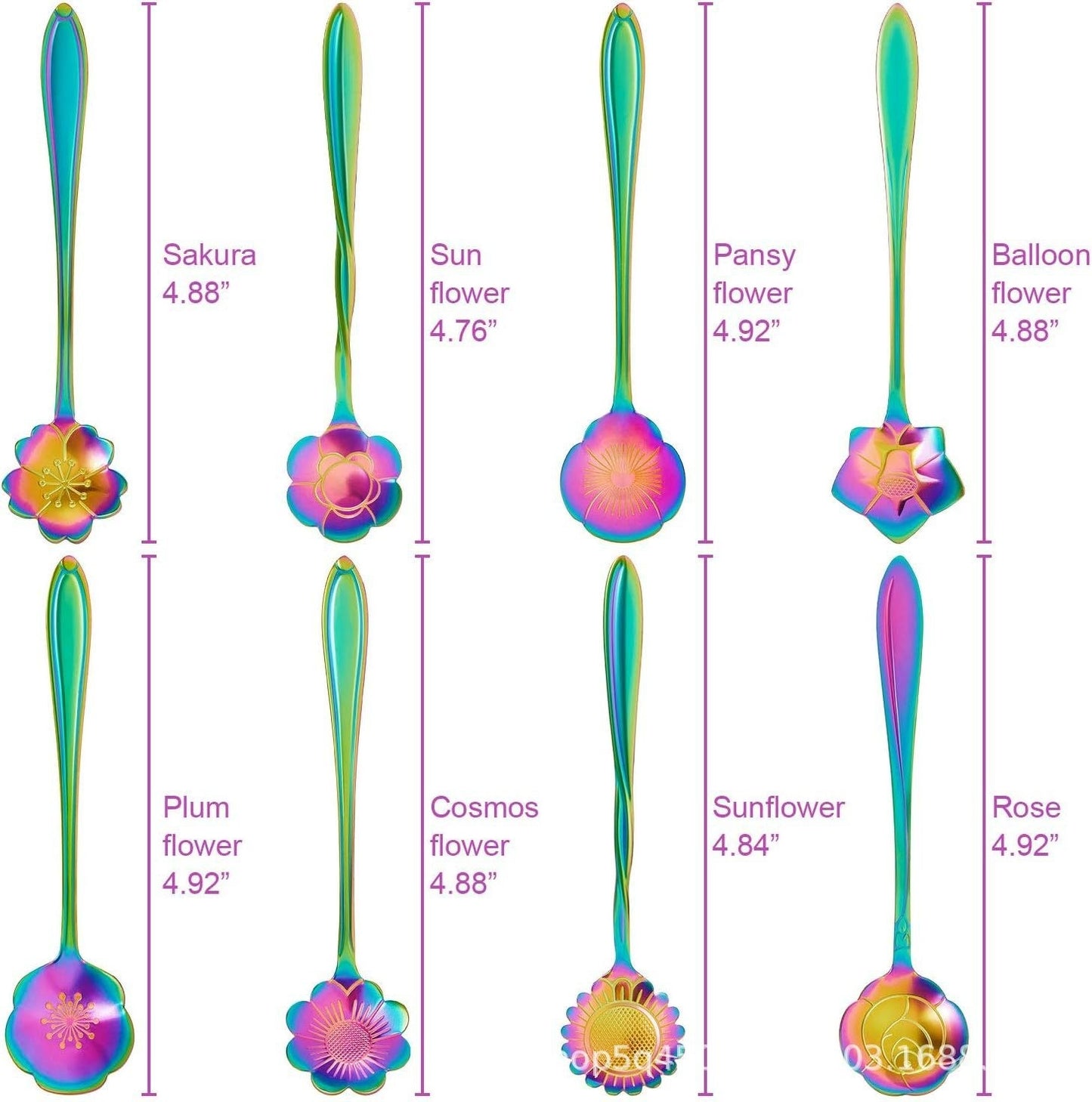 8-Piece Stainless Steel Flower Spoons - Coffee & Dessert Teaspoon Set (Gold, Silver, or Rainbow)