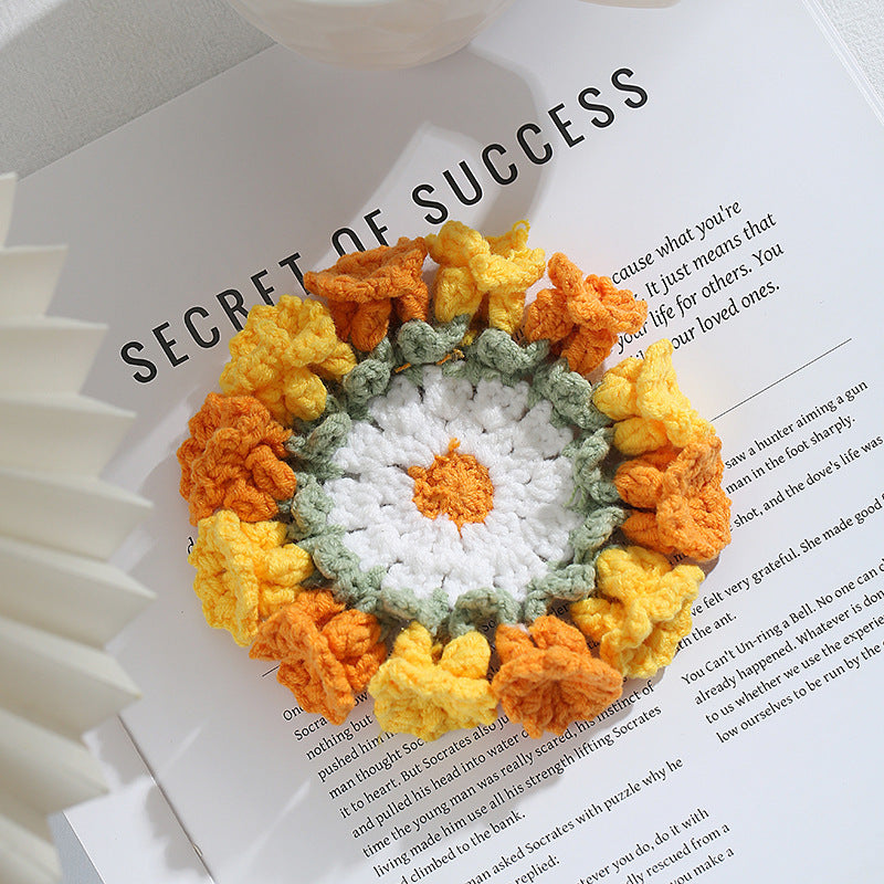 Handmade Knitted Flower Coaster - Colorful Woven Drink Mat