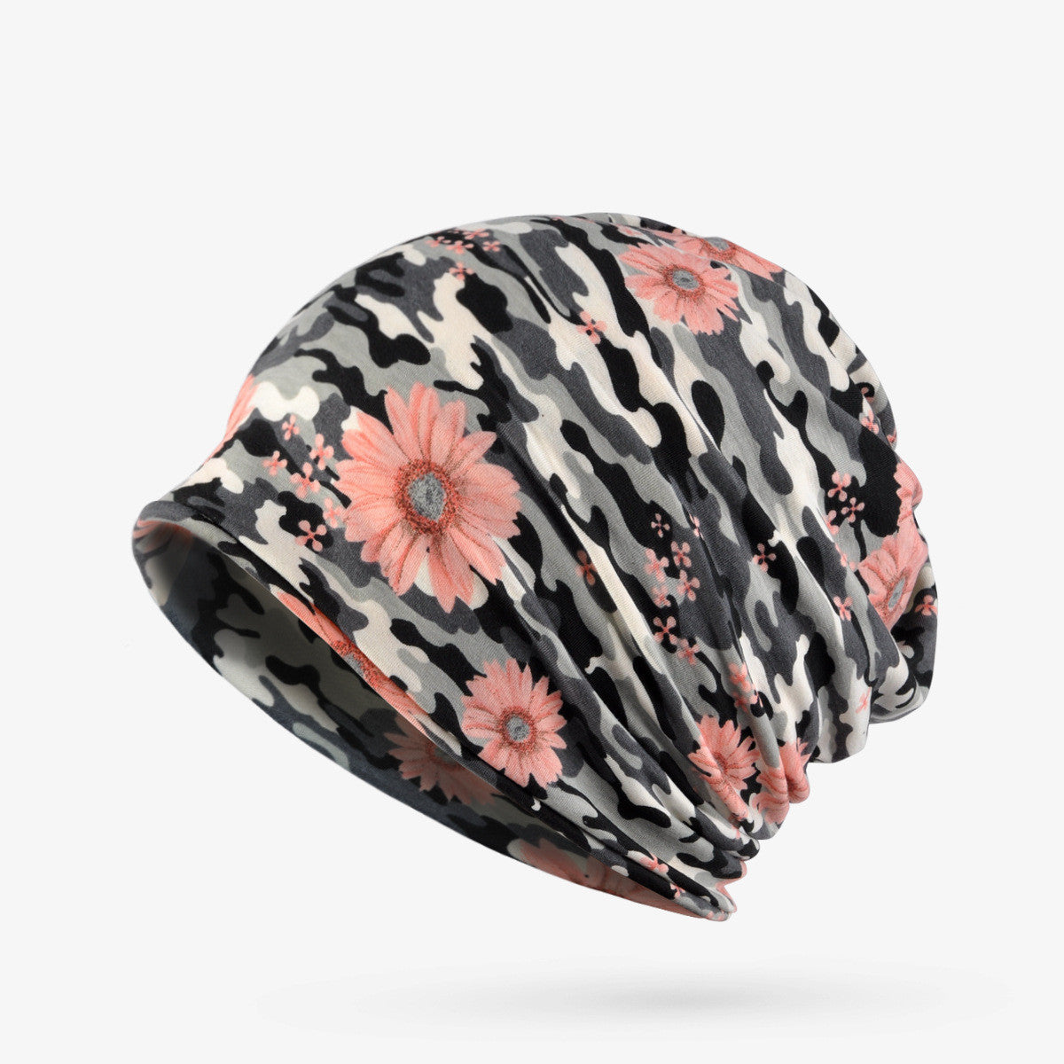 Floral Camouflage Cotton Beanie Hat & Headwrap - Lightweight Women's Bib Cap