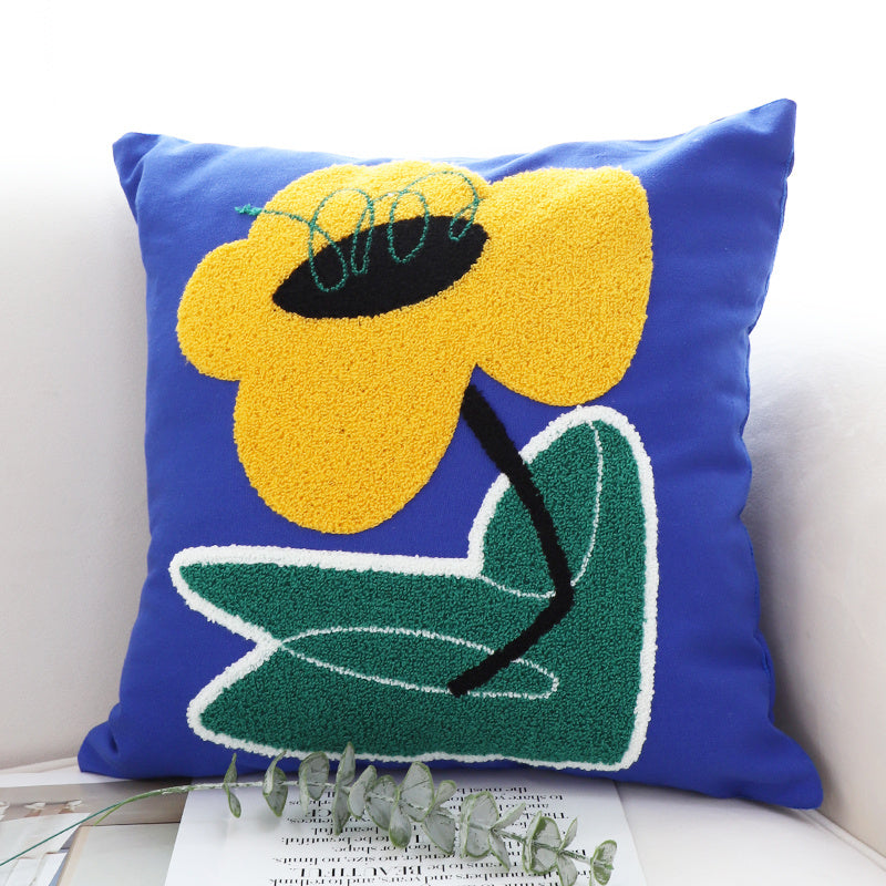 Blue Flower Embroidered Pillowcase - Modern Decorative Cushion Cover (45x45cm)