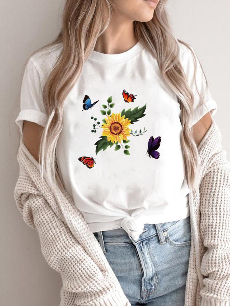 Women's Graphic Flower Print T-Shirt - Boho Retro Summer Tee (S-5XL)