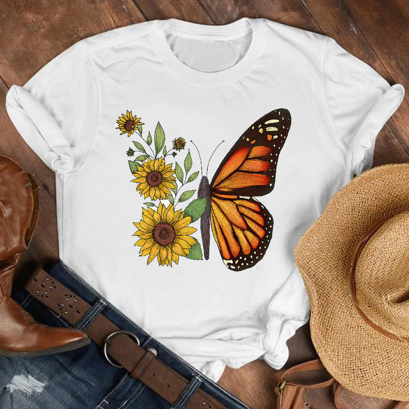 Butterfly & Floral Graphic Tee - Women's Short Sleeve T-Shirt (9 Styles)
