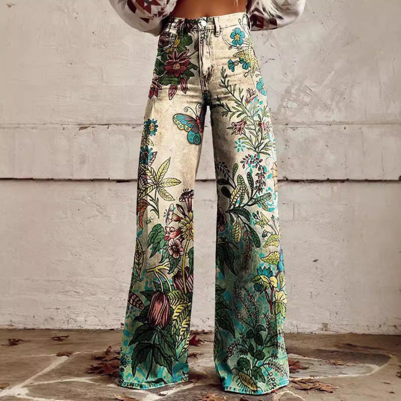 Retro Boho Wide Leg Pants - Festival Floral Streetwear