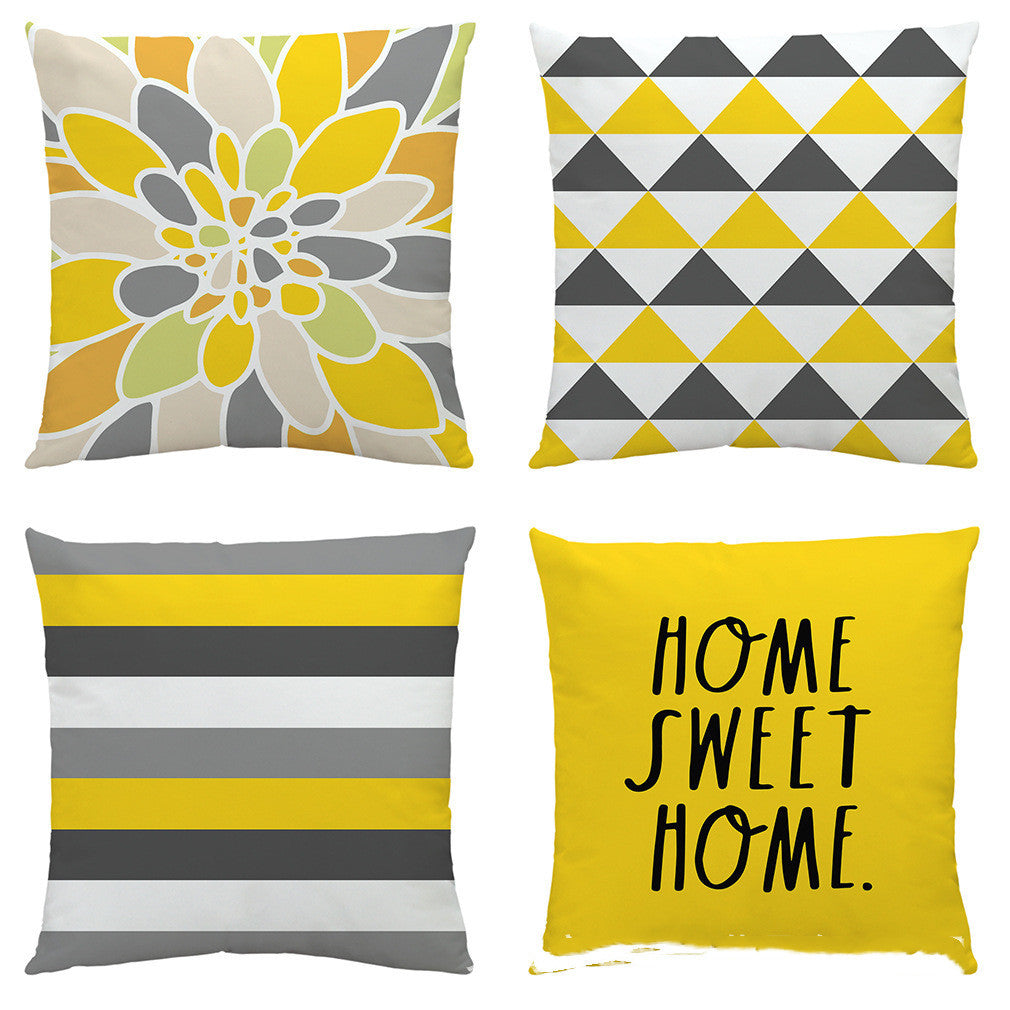 4-Piece Modern Throw Pillow Cover Set - Geometric, Floral & Quote Designs (Peach Skin Fabric, 45x45cm)