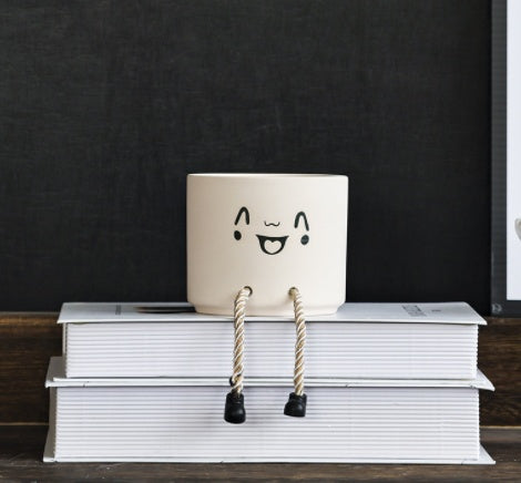 Cute Ceramic Face Flower Pot with Legs - Mini Planter Home Decor