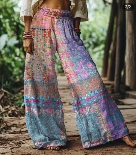 Boho Floral Wide-Leg Pants - Hippie Festival Style