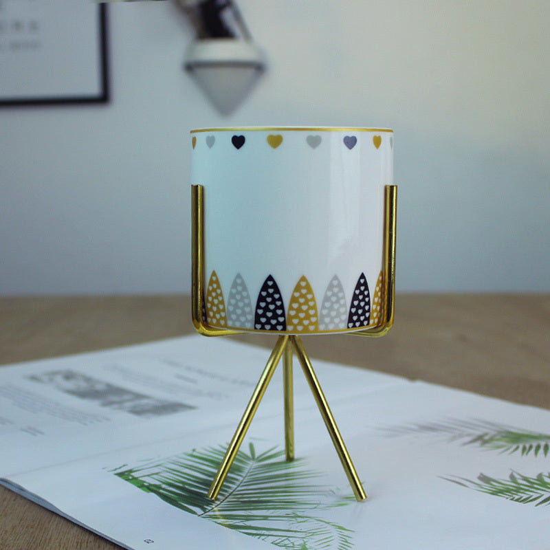 Modern Ceramic Flower Pot with Gold Stand - Nordic Style Planter