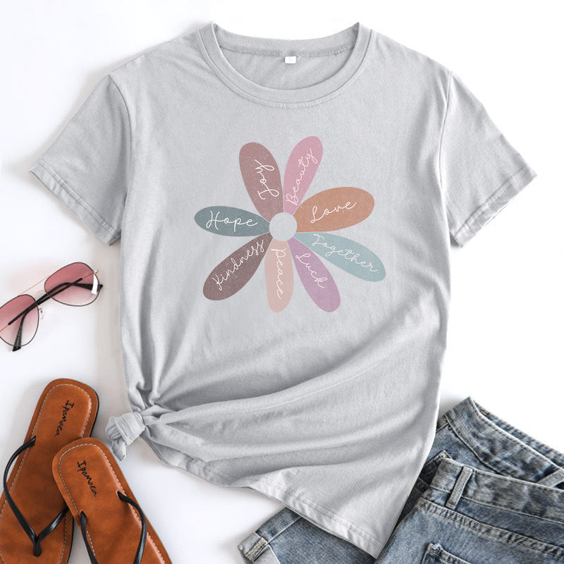 Bright Daisy Graphic Tee - Casual Round Neck Short Sleeve