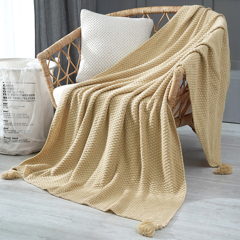 Nordic Tassel Knit Throw Blanket - Cozy Acrylic Sofa Blanket for All Seasons
