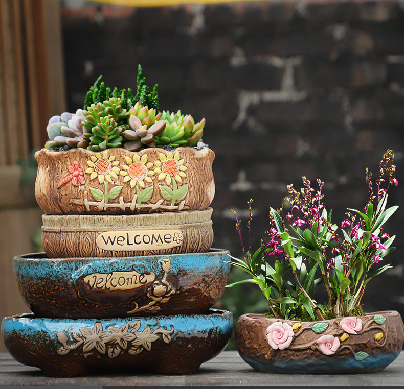 Rustic Ceramic Succulent Planter Pots - Large Flower Pots for Indoor & Outdoor Decor
