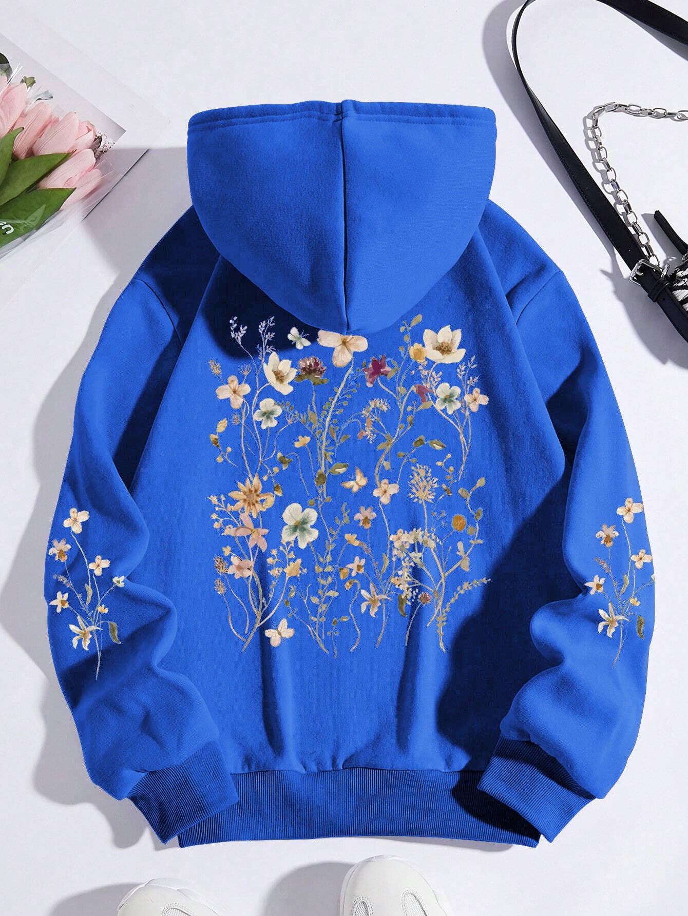 Women's Floral Print Hoodie Sweatshirt - Casual Pullover with Pocket