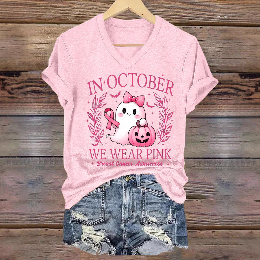 "In October We Wear Pink" Awareness Tee - Women's V-Neck & Crew Neck