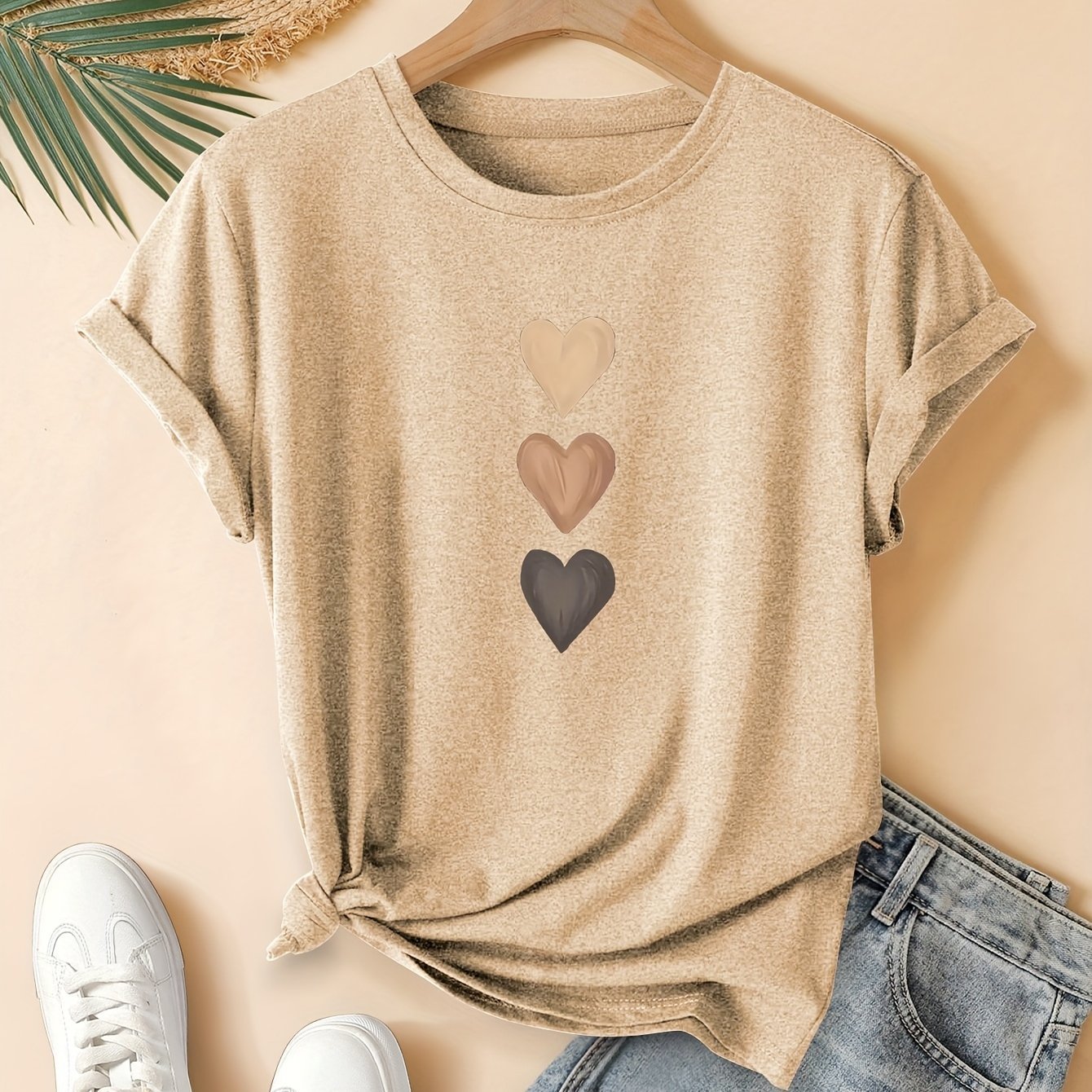 Three Heart Graphic Tee - Women's Casual Cotton Short Sleeve T-Shirt