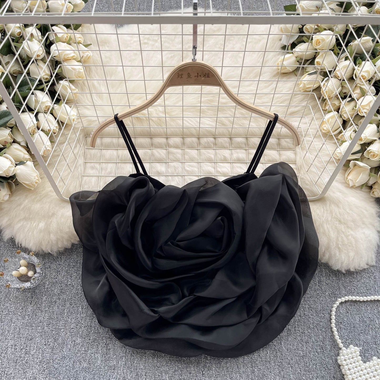3D Rose Blossom Organza Camisole - Vacation Party Crop Top