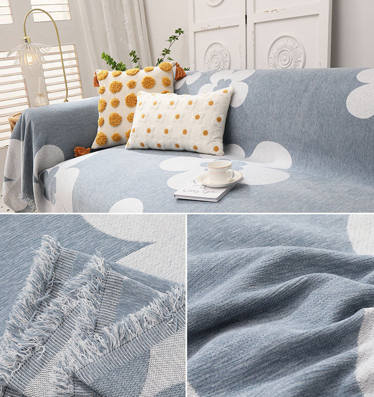 Floral Chenille Sofa Throw Blanket - Double-Sided Decorative Couch Cover
