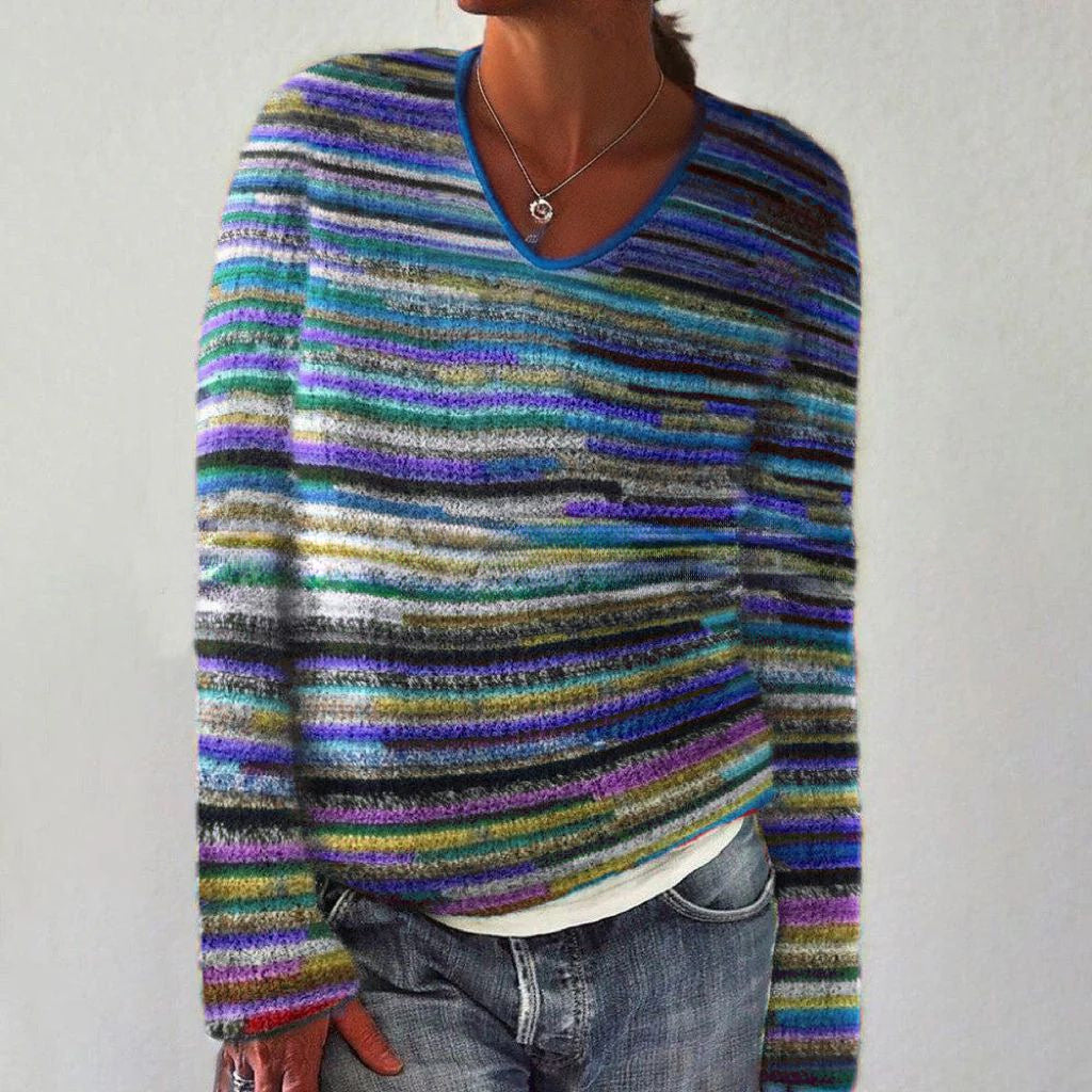 Women's 3D Knit Striped Pullover Sweater - Cozy Casual Top