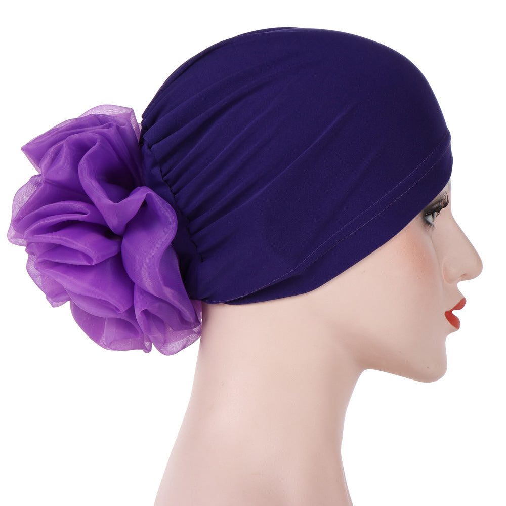 Women's Fashion Turban Hat with Large Flower Accent - Elegant Headwrap Cap
