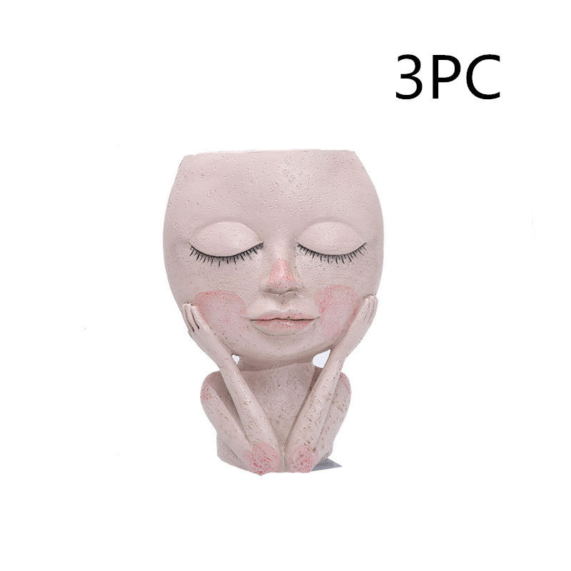 Girl Face Planter - Resin Succulent & Flower Pot for Desk or Home Decor