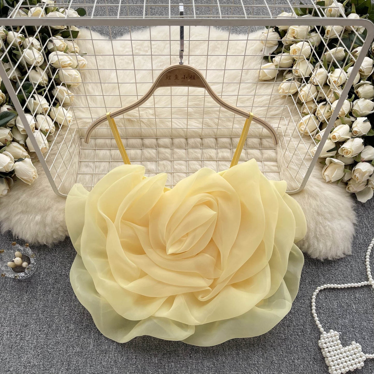 3D Rose Blossom Organza Camisole - Vacation Party Crop Top