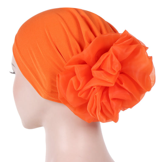 Women's Fashion Turban Hat with Large Flower Accent - Elegant Headwrap Cap