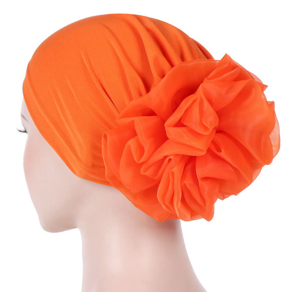 Women's Fashion Turban Hat with Large Flower Accent - Elegant Headwrap Cap