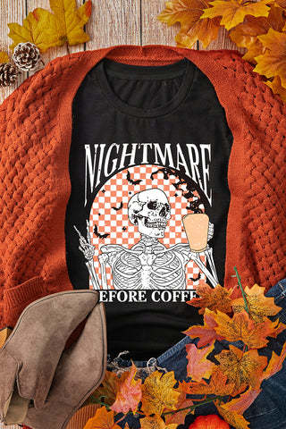 Nightmare Before Coffee Skeleton Graphic Tee - Funny Halloween Coffee T-Shirt