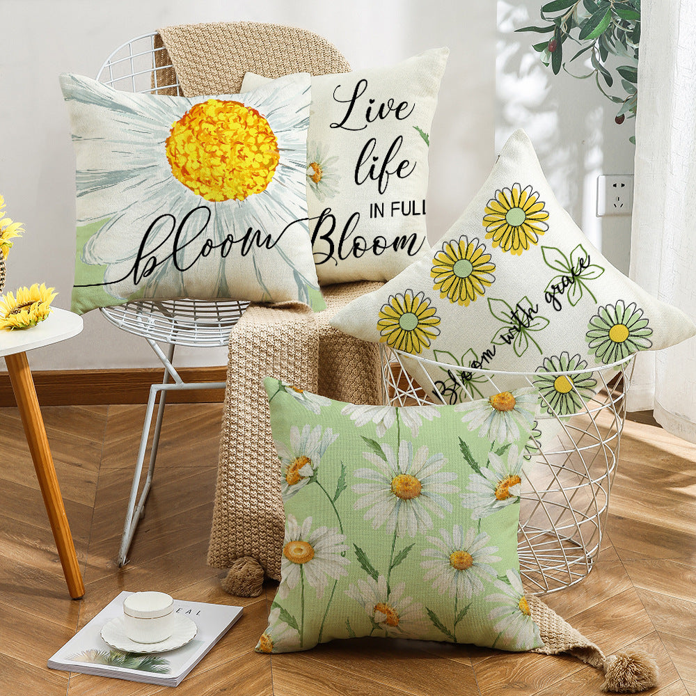 Floral Linen Throw Pillow Covers - Summer Botanical Cushion Cases (45 x 45 cm)