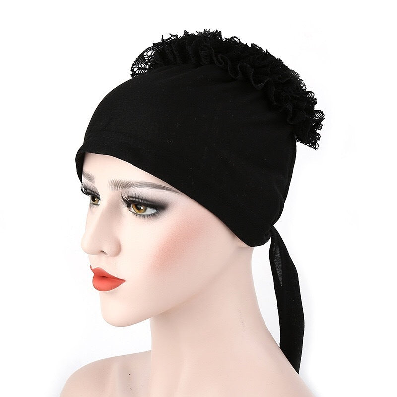 Women's Cotton Turban Hat with Back Flower Detail
