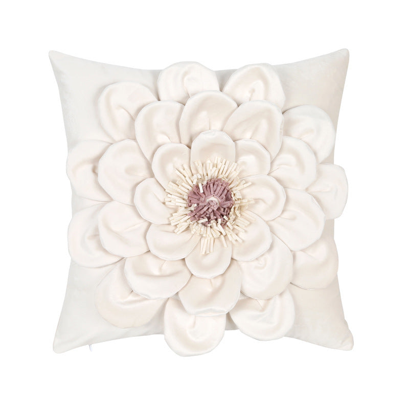 3D Flower Embroidered Flannel Pillowcase - Decorative Cushion Cover (No Insert)