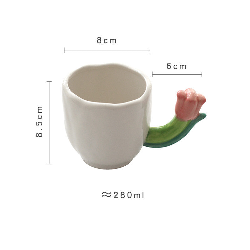 Floral Ceramic Spoon Set & 3D Flower Glass Cup with Straw - Coffee & Tea Giftware