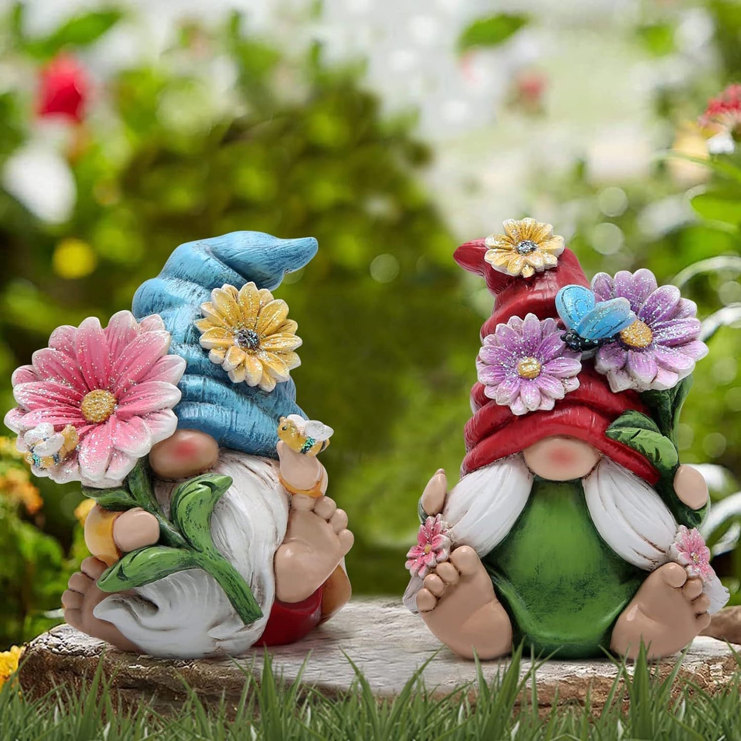 Flower Gnome Resin Statues - Whimsical Garden Elf Decor