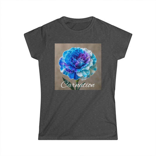 Blue Carnation Flower T-Shirt - Artistic Floral Graphic Tee for Women