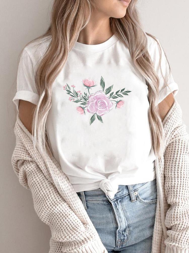 Women's Graphic Flower Print T-Shirt - Boho Retro Summer Tee (S-5XL)
