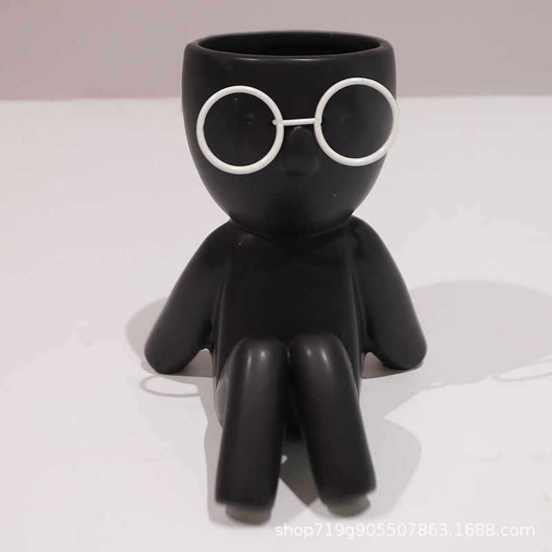 Quirky Ceramic Figure Flower Pots with Glasses - Cartoon Planters