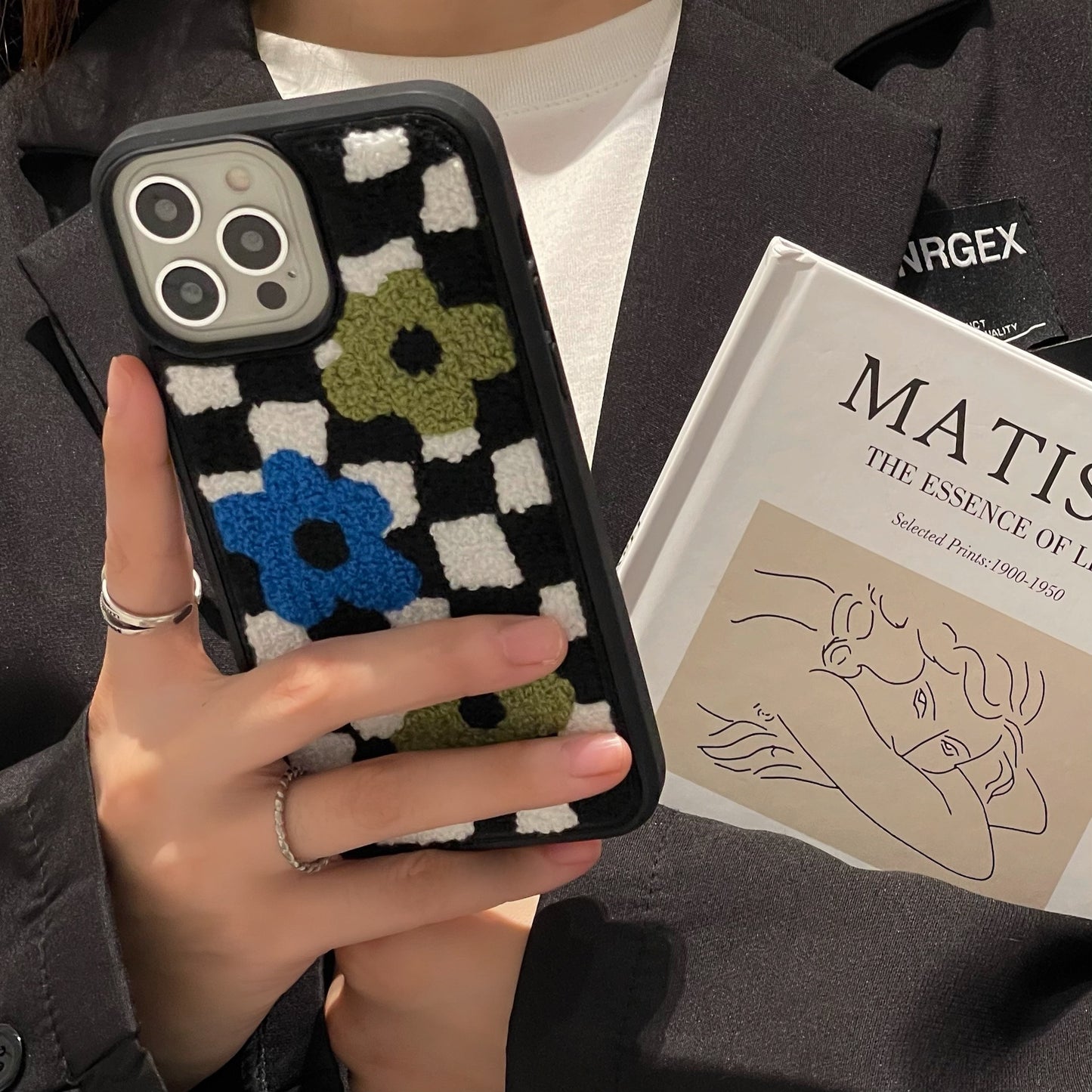 Checkerboard Floral iPhone Case - Retro Grid Silicone Cover