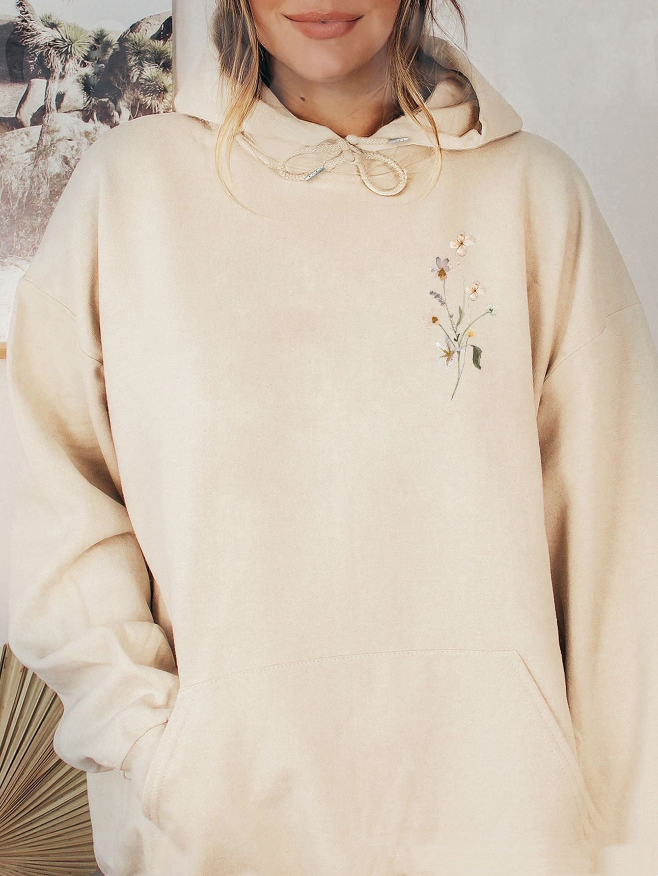 Women's Floral Graphic Hoodie - Oversized Pullover Sweatshirt