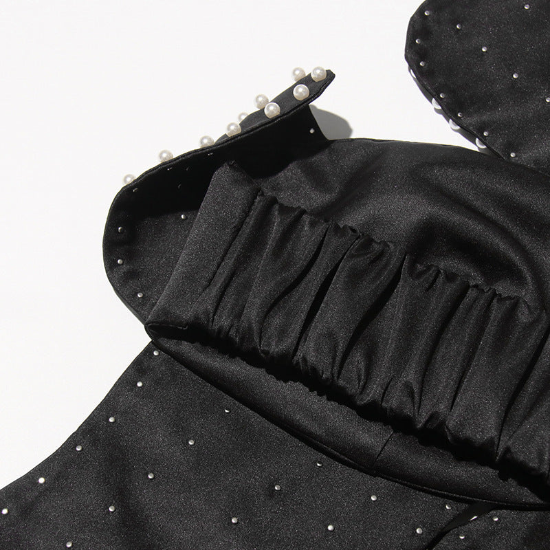 Beaded Flower Tube Top - Pearl Embellished Strapless Statement Top