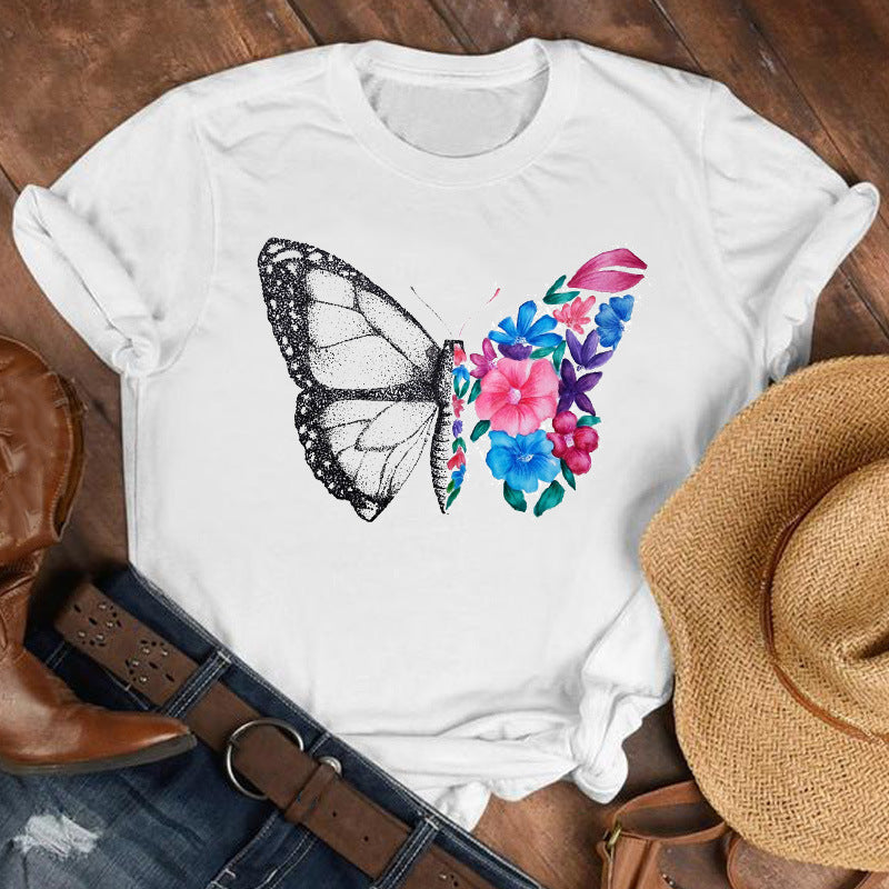 Butterfly & Floral Graphic Tee - Women's Short Sleeve T-Shirt (9 Styles)