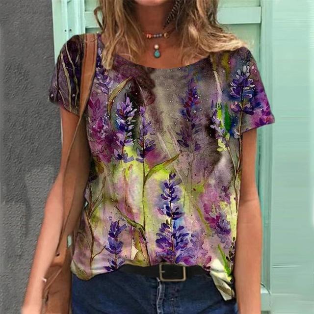 Women's Floral Print Casual T-Shirt - Colorful Summer Top