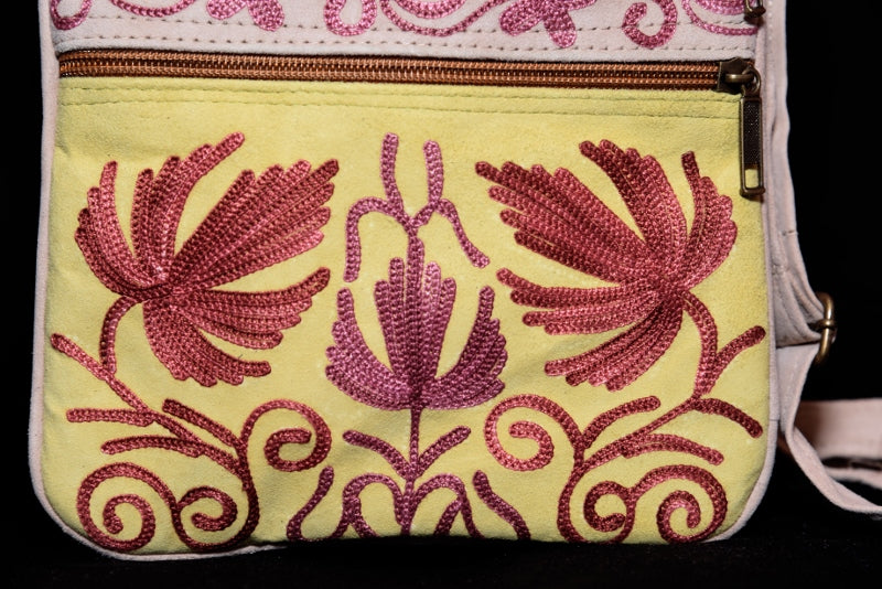 Suede Embroidered Five Zipper Cross-Body Bag-2