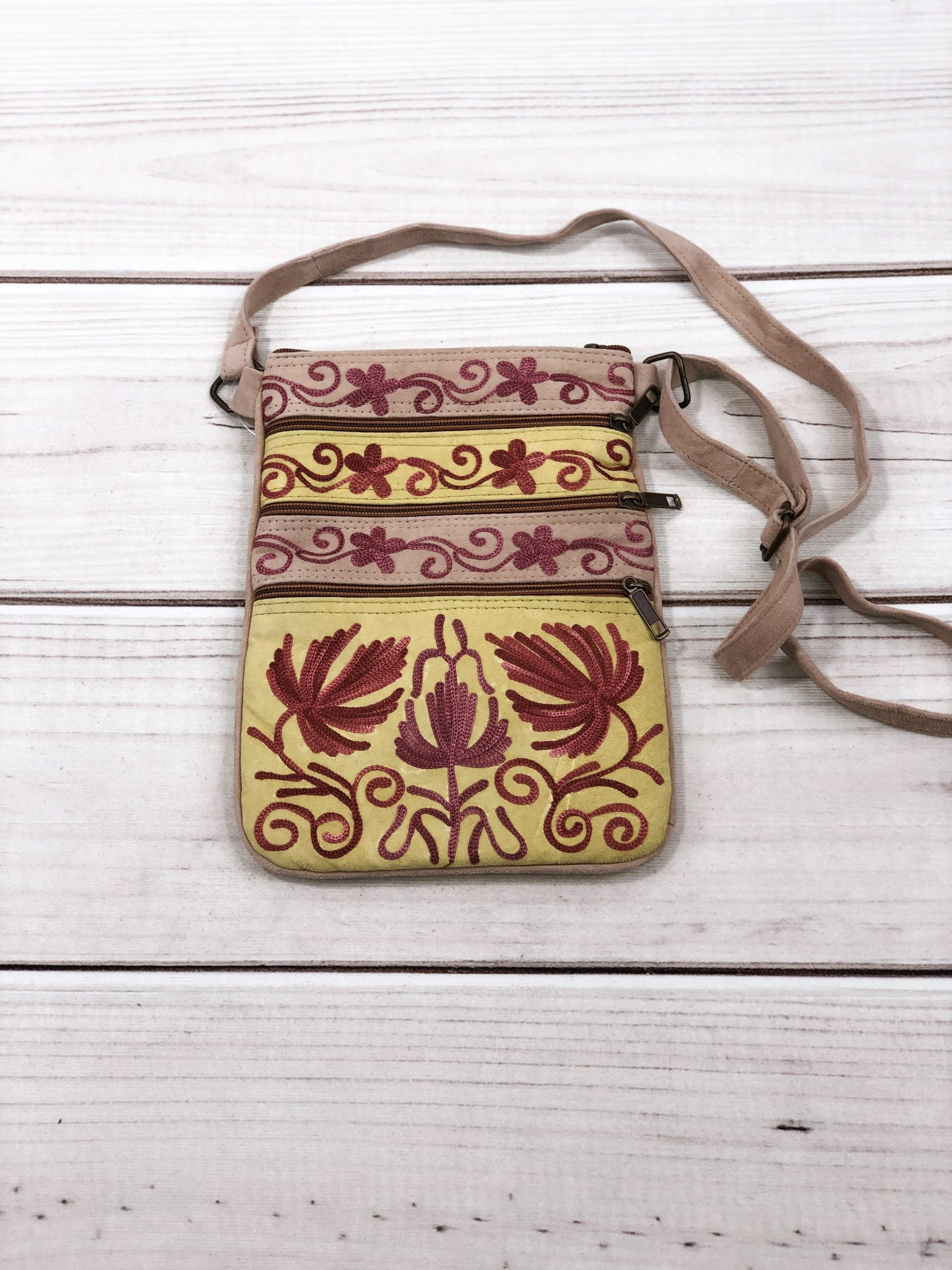Suede Embroidered Five Zipper Cross-Body Bag-1
